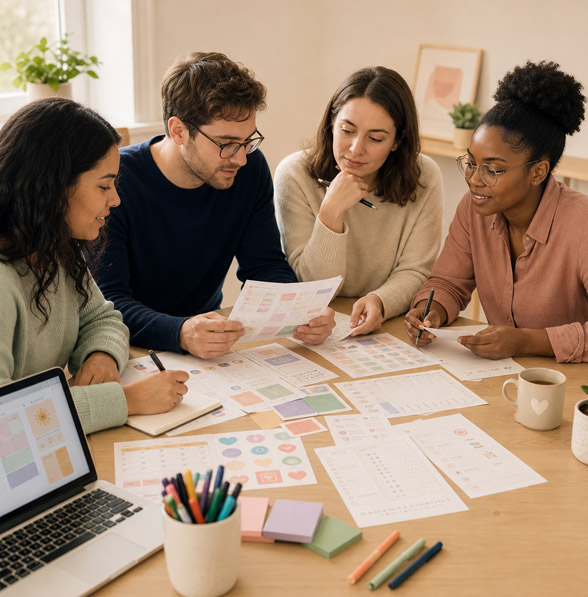 Design workspace showing planner sketches and notes